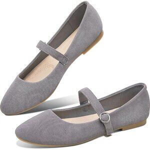 Obtaom Women Grey Polyester Round Toe Comfortable Classic Strap Ballet Flat